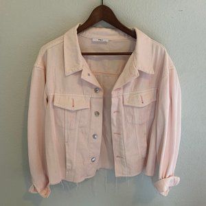 Distressed Cropped Pink Denim Jacket